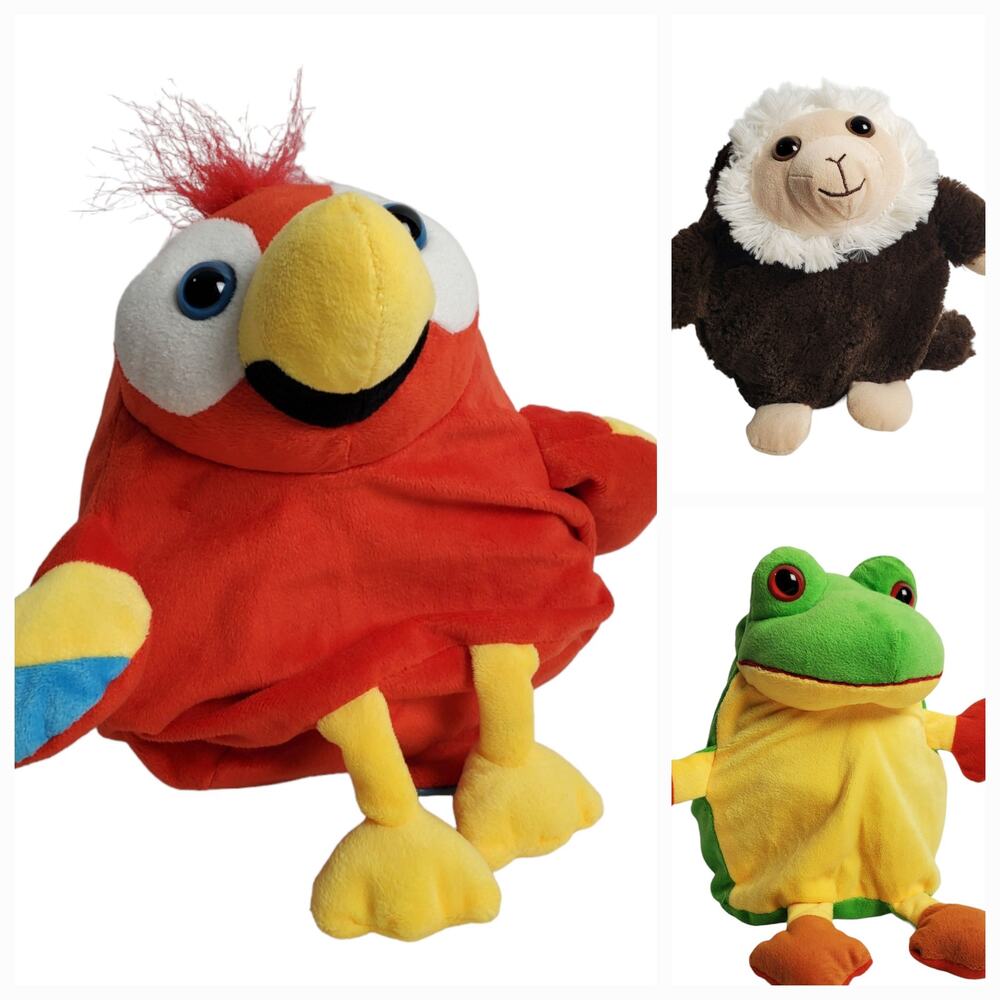 Pop Out Pets Plush Frog Monkey Bird 3 in One 9"  Stuffed Animal